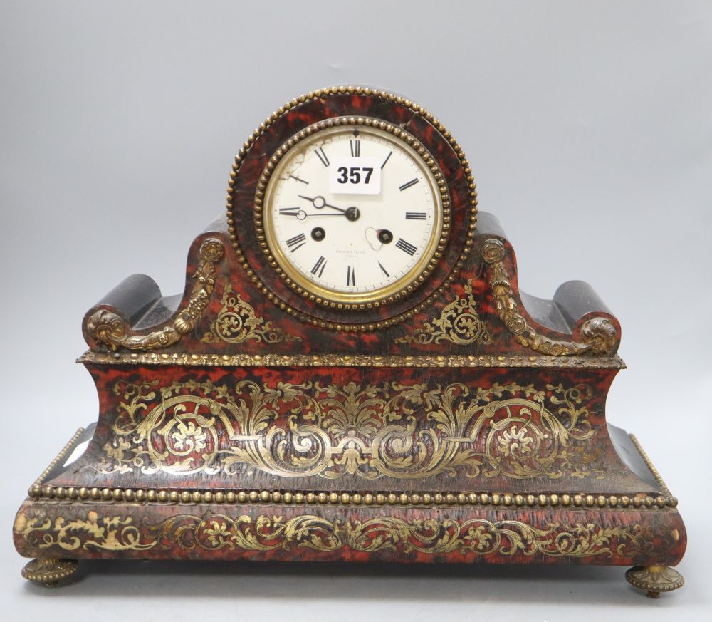 A Victorian Brocotaine, Paris boulle mantel clock, W.41cm, H.31cm